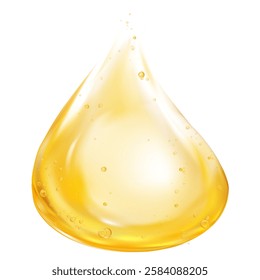 Oil serum drop isolated on white background,3g Golden gel droplet texture with bubble,Transparent yellow vitamin liquid moisture for skin care product background,Natural honey or syrup 