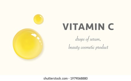 Oil serum fluid drops isolated 3d realistic vector illustration. Concept moisturizing facial vitamin C essence skincare product on pastel background