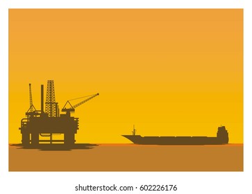 oil ship and oil rig silhouette