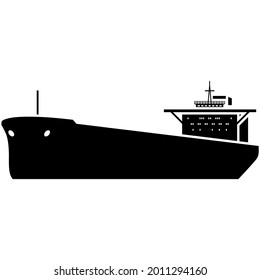 Oil ship tanker vector. Marine cargo vessel black silhouette. Navy commercial transport isolated on white background. Petroleum industry icon