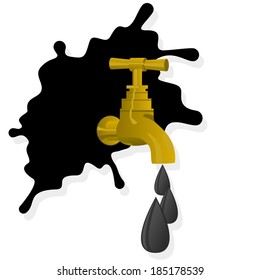 Oil slick from a crane from which drip drop of oil. Illustration on white background.
