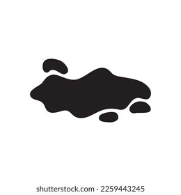 Oil slick and drop, liquid spill vector icon. Cartoon black spot isolated on white background. Abstract illustration