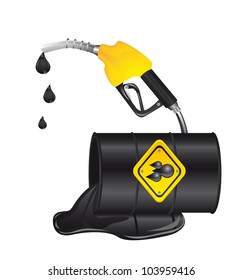 oil spill with oil barrel isolated over white background. vector