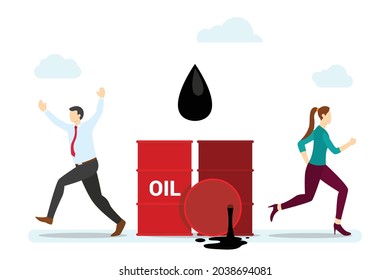 oil spill concept with people running scare with modern flat style