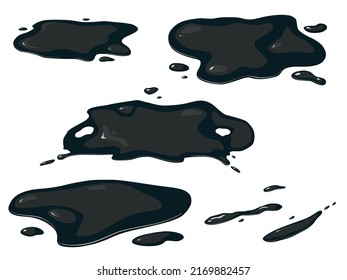 Oil spill set. Black oil drop and oil spill.