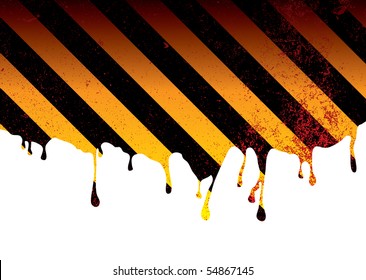 oil spill or slick background with warning stripes and ink splats