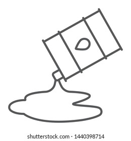 Oil spill thin line icon, fuel and storage, oil barrel sign, vector graphics, a linear pattern on a white background, eps 10.