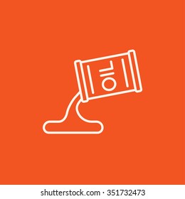 Oil spilling from barrel line icon for web, mobile and infographics. Vector white icon isolated on red background.