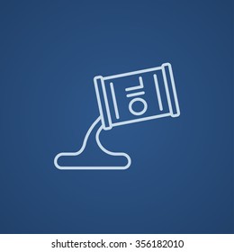 Oil spilling from barrel line icon for web, mobile and infographics. Vector light blue icon isolated on blue background.