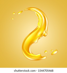 Oil Splash Or Orange Liquid Spill. Dripping Honey Like Design Element.  Curvy Wave Of Amber Wavy Fluid. Graphic Concept For Your Design