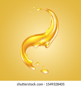 Oil splash or orange liquid spill. Dripping honey like design element.  Curvy wave of amber wavy fluid. Graphic concept for your design