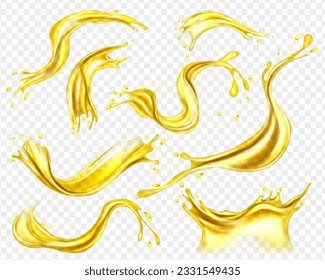 Oil splashing isolated. Fruit beverage elements for advertising or package design. Realistic yellow liquid with drop