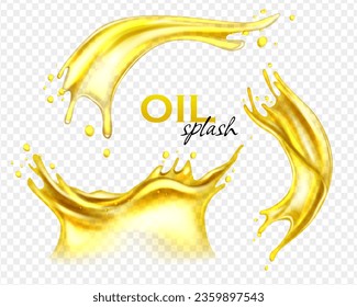 Oil splashing isolated. Fruit beverage elements for advertising or package design. Realistic yellow liquid with drop