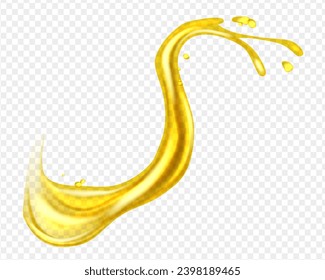 Oil splashing isolated. Fruit beverage elements for advertising or package design. Realistic yellow liquid with drop