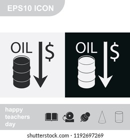 Oil stock crisis flat black and white vector icon. Price down illustration.