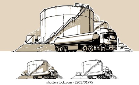 Oil Storage. Hand drawn illustration