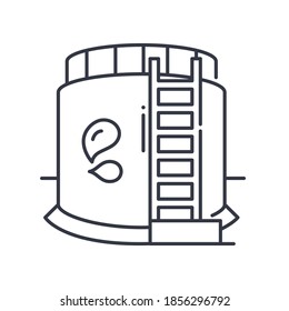 Ölspeicher-Symbol, lineare einzelne Illustration, dünne Linie, Webdesign-Zeichen, Umrisssymbol mit bearbeitbarem Strich auf weißem Hintergrund.