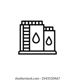 Oil storage icon set. outlined and solid filled versions.