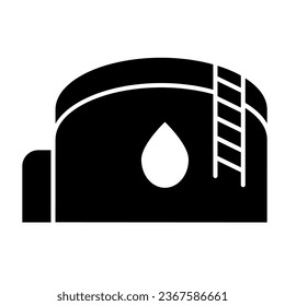 Oil storage tank with drop of oil and ladder solid icon, oil industry concept, depot vector sign on white background, glyph style icon for mobile concept and web design. Vector graphics