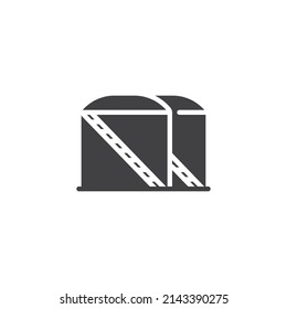 Icono vectorial del depósito de almacenamiento de petróleo. signo plano relleno para concepto móvil y diseño web. Icono de glifo de tanque de aceite. Símbolo, ilustración del logotipo. Gráficos vectoriales