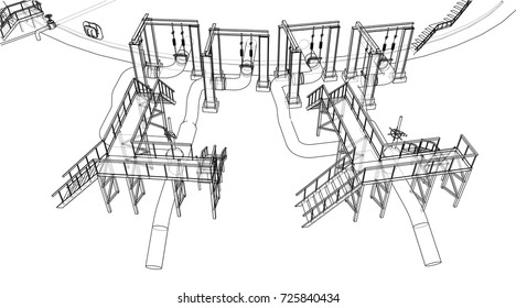 Oil storage tank. Vector rendering of 3d. Wire-frame style. The layers of visible and invisible lines are separated