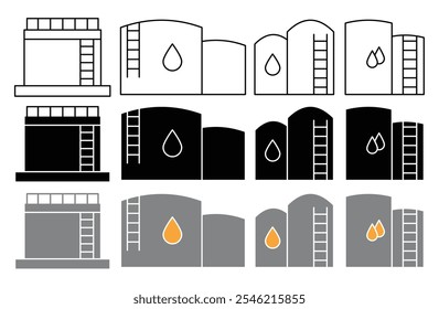 Coleção de ícones vetoriais de armazenamento de óleo. conjunto de ilustrações vetoriais.