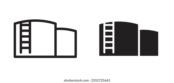 Conjunto de íconos de Vector de almacenamiento de aceite relleno negro y estilo delineado.