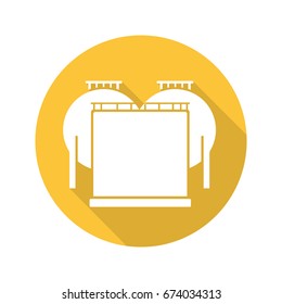 Oil tank flat design long shadow glyph icon. Gas and petrol industry storage. Vector silhouette illustration