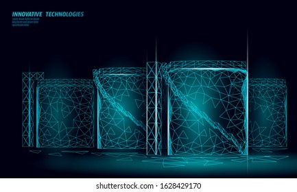 Oil tank fuel container. Gasoline refinery plant industry. Energy technology 3D low poly business concept. Chemical petrol production design vector illustration