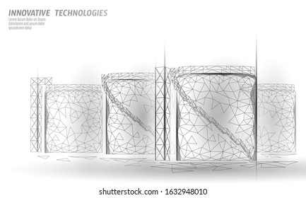 Oil tank fuel container. Gasoline refinery plant industry. Energy technology 3D low poly business concept. Chemical petrol production design vector illustration