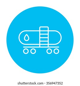 Oil tank line icon for web, mobile and infographics. Vector white icon on the light blue circle isolated on white background.