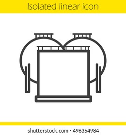 Oil tank linear icon. Thin line illustration. Gas and petrol industry storage contour symbol. Vector isolated outline drawing