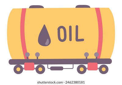 Oil tank on wheels in flat design. Gasoline transportation tanker. Vector illustration isolated.