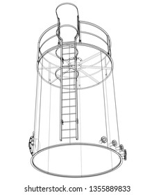 Oil tank outline. Vector rendering of 3d. Wire-frame style. The layers of visible and invisible lines are separated