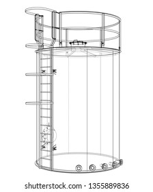 Oil tank outline. Vector rendering of 3d. Wire-frame style. The layers of visible and invisible lines are separated