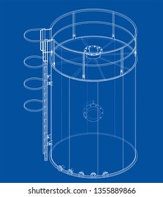 Oil tank outline. Vector rendering of 3d. Wire-frame style. The layers of visible and invisible lines are separated