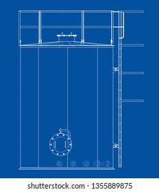Oil tank outline. Vector rendering of 3d. Wire-frame style. The layers of visible and invisible lines are separated