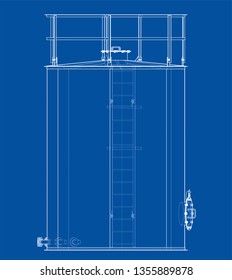 Oil tank outline. Vector rendering of 3d. Wire-frame style. The layers of visible and invisible lines are separated