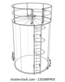 Oil tank outline. Vector rendering of 3d. Wire-frame style. The layers of visible and invisible lines are separated