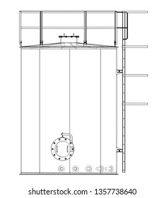 Oil tank outline. Vector rendering of 3d. Wire-frame style. The layers of visible and invisible lines are separated