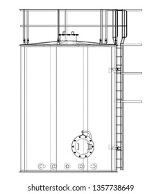 Oil tank outline. Vector rendering of 3d. Wire-frame style. The layers of visible and invisible lines are separated