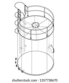 Oil tank outline. Vector rendering of 3d. Wire-frame style. The layers of visible and invisible lines are separated