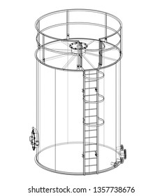 Oil tank outline. Vector rendering of 3d. Wire-frame style. The layers of visible and invisible lines are separated