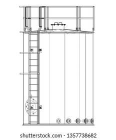 Oil tank outline. Vector rendering of 3d. Wire-frame style. The layers of visible and invisible lines are separated