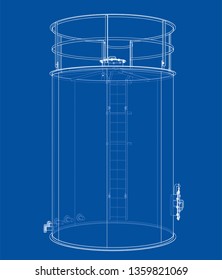 Oil tank outline. Vector rendering of 3d. Wire-frame style. The layers of visible and invisible lines are separated