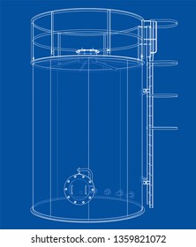 Oil tank outline. Vector rendering of 3d. Wire-frame style. The layers of visible and invisible lines are separated