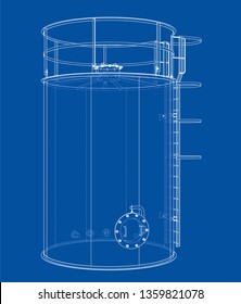 Oil tank outline. Vector rendering of 3d. Wire-frame style. The layers of visible and invisible lines are separated