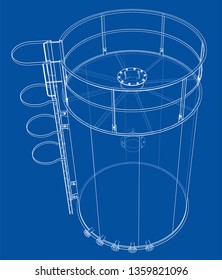 Oil tank outline. Vector rendering of 3d. Wire-frame style. The layers of visible and invisible lines are separated