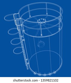 Oil tank outline. Vector rendering of 3d. Wire-frame style. The layers of visible and invisible lines are separated