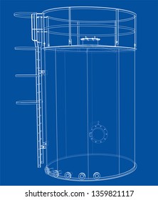 Oil tank outline. Vector rendering of 3d. Wire-frame style. The layers of visible and invisible lines are separated